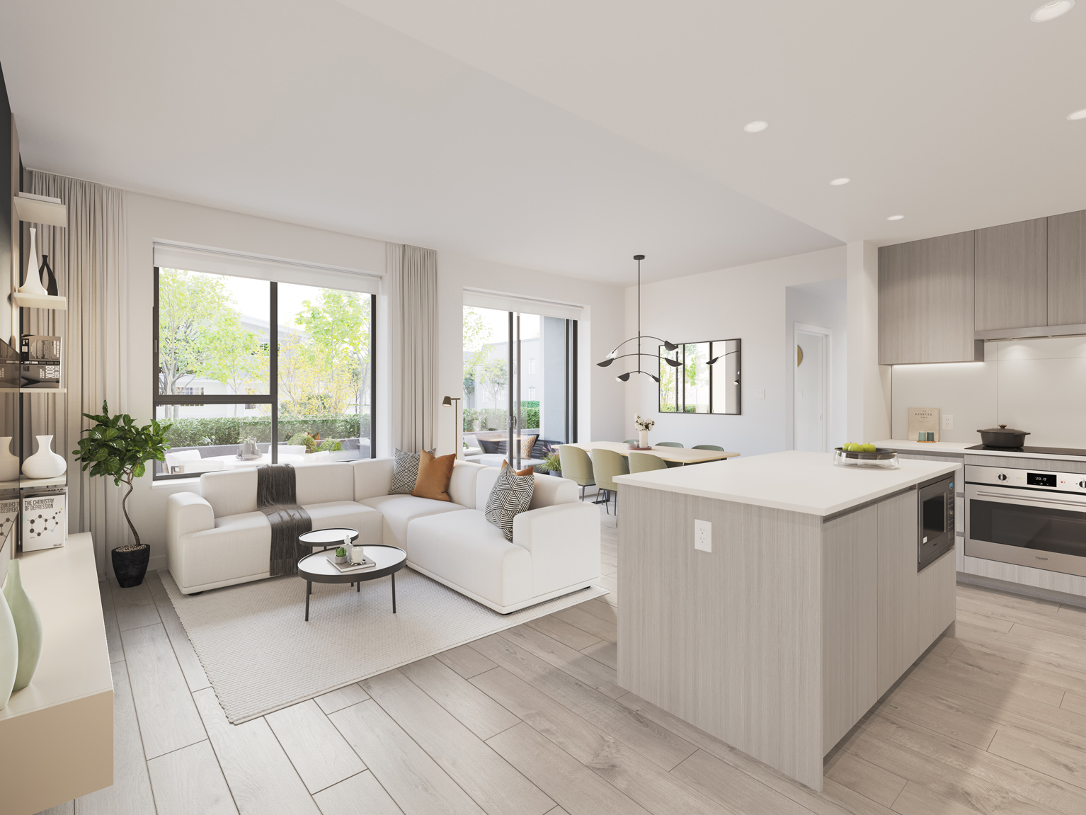 A look into the living room from the kitchen.